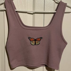 Adorable Lilac Tank top with Embroidered Butterfly